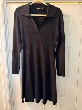 LOFT Ribbed V-Neck Long Sleeve Polo Sweater Dress M